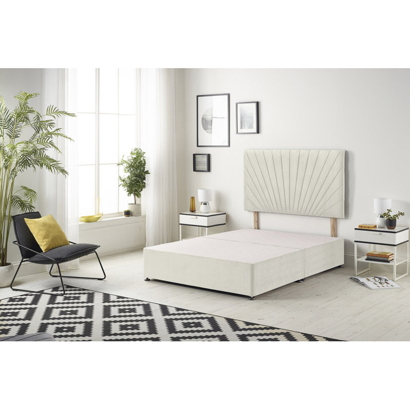 Sealcove Etheral Velvet Divan Bed Base with 32" Upholstered Headboard, Double (4'6), Silver, 1 Drawer