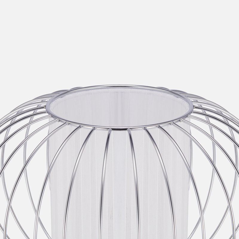 Kouts Table Lamp with Inner Shade and Outer Metal Cage Frame, Chrome and White, Chorme