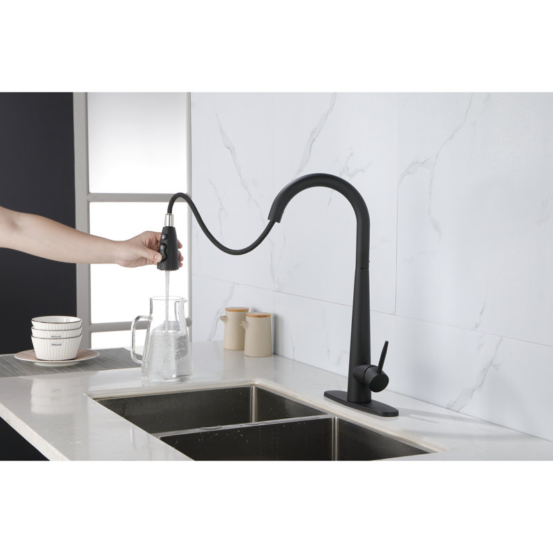 Robinets de cuisine modernes noirs avec douchette rétractable, montage sur comptoir à un trou, acier inoxydable, poignée de robinet mate facile à utiliser, conception, installation