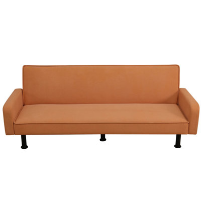 77.5" Square Arm Futon Sofa Bed Upholstered 3 Seat Couch For Home Office, Flannel, Orange