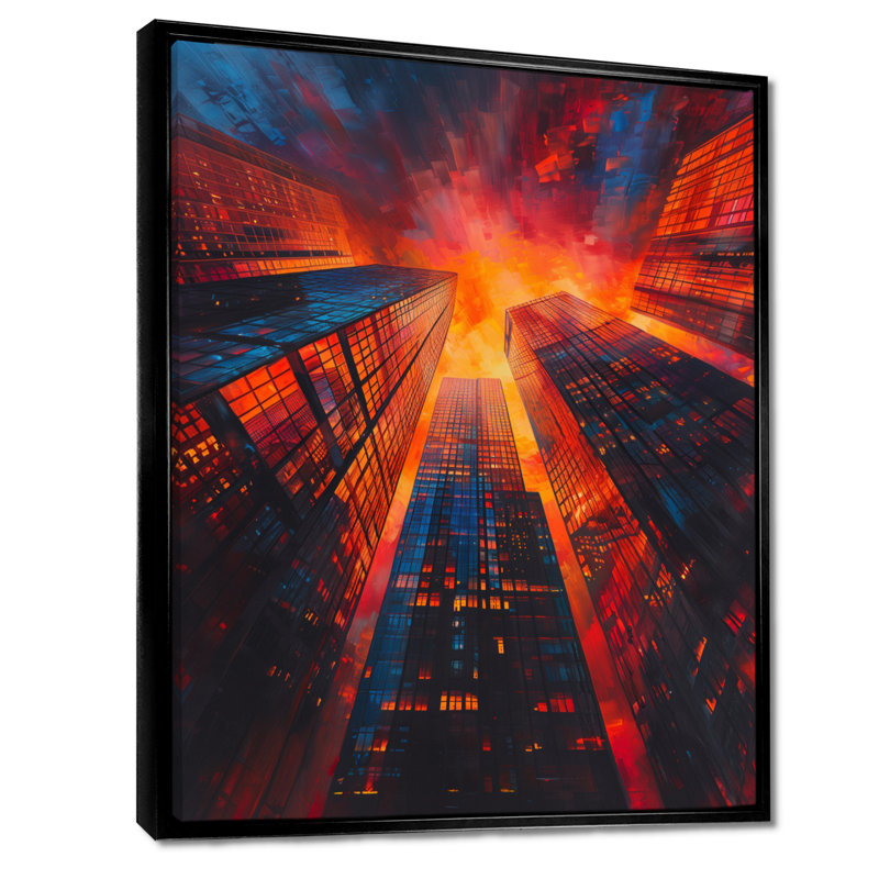 Décorations murales en verre orange gratte-ciel orange - gratte-ciel, H 30 po x l 40 po x P 1,5 po