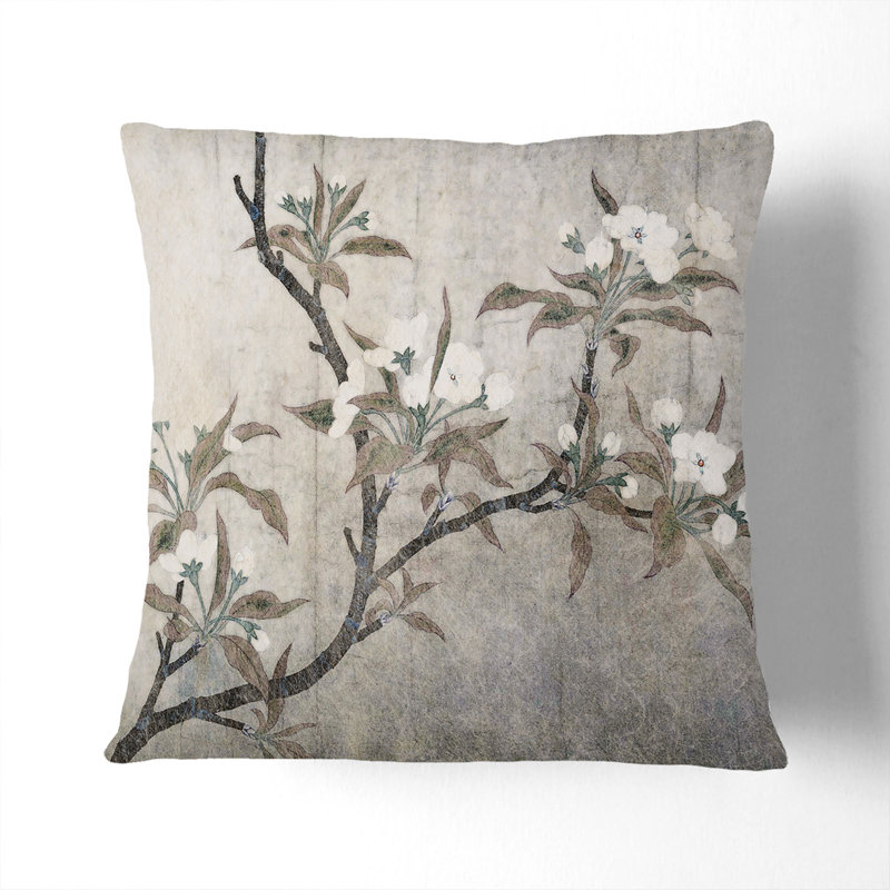Pear Blossoms by Qian Xuan Cushion with Filling, White, 40cm H x 40cm W x 15cm D