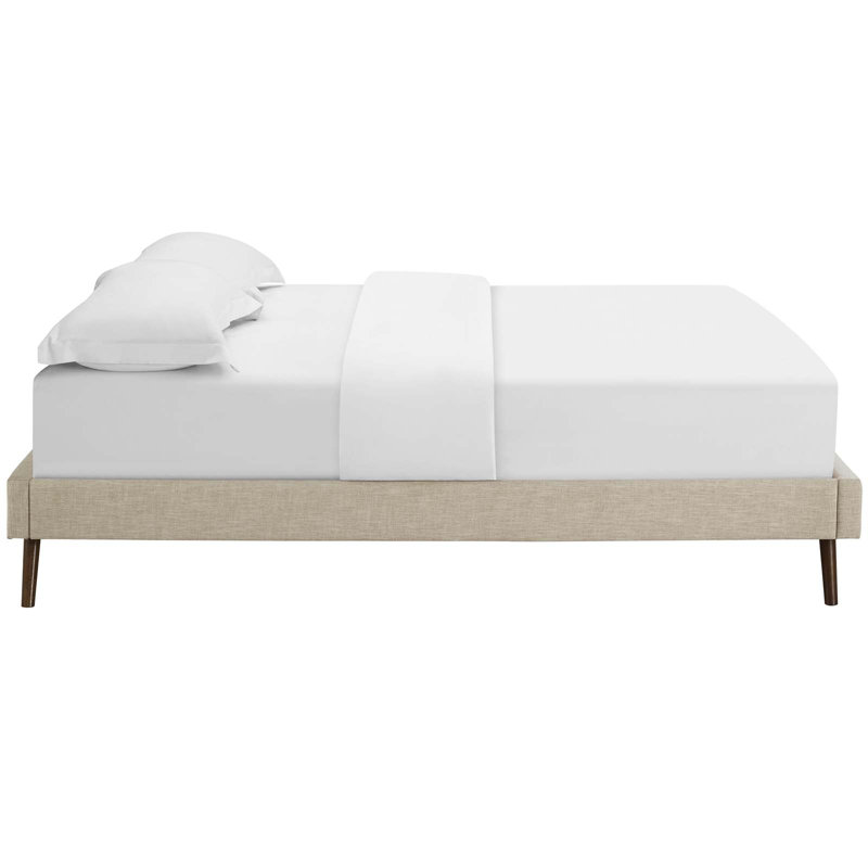 Loryn Bed Frame with Round Splayed Legs, Beige Polyester Blend, Queen