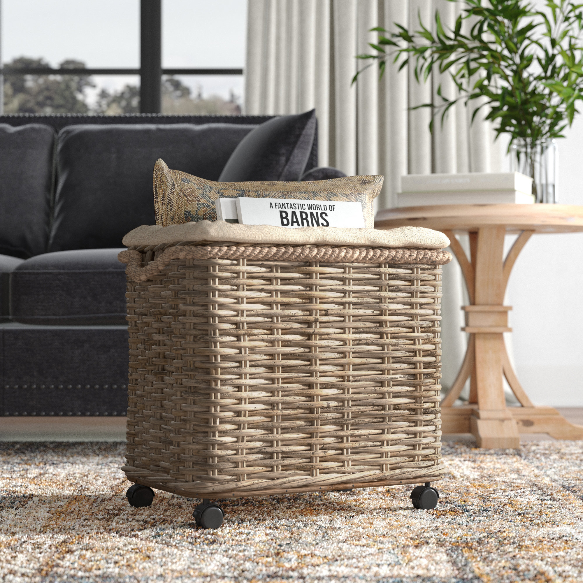 Bayou Breeze Wheeled Rattan Basket & Reviews - Wayfair Canada