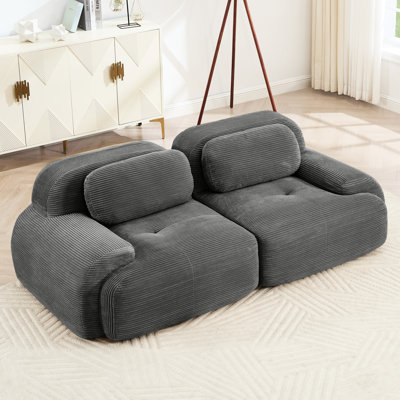 Velours côtelé gris de 82 po, base incurvée, pour le divertissement de la chambre à coucher modulaire en velours côtelé, caractéristique, éponge à haute résilience, confort