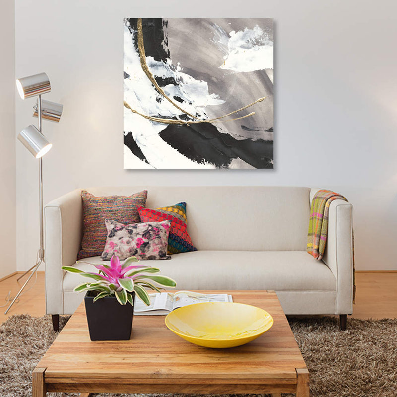 «Gilded Arcs I» par Chris Paschke, reproduction sur toile tendue sur châssis, H 12 po x l 12 po x P 1,5 po, Pas de tapis
