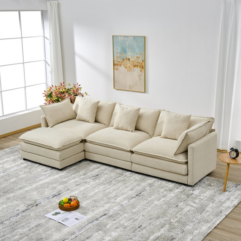 110" Chenille SOFA, Modular Combination SOFA, Deep Seated SOFA With Cushion, Beige