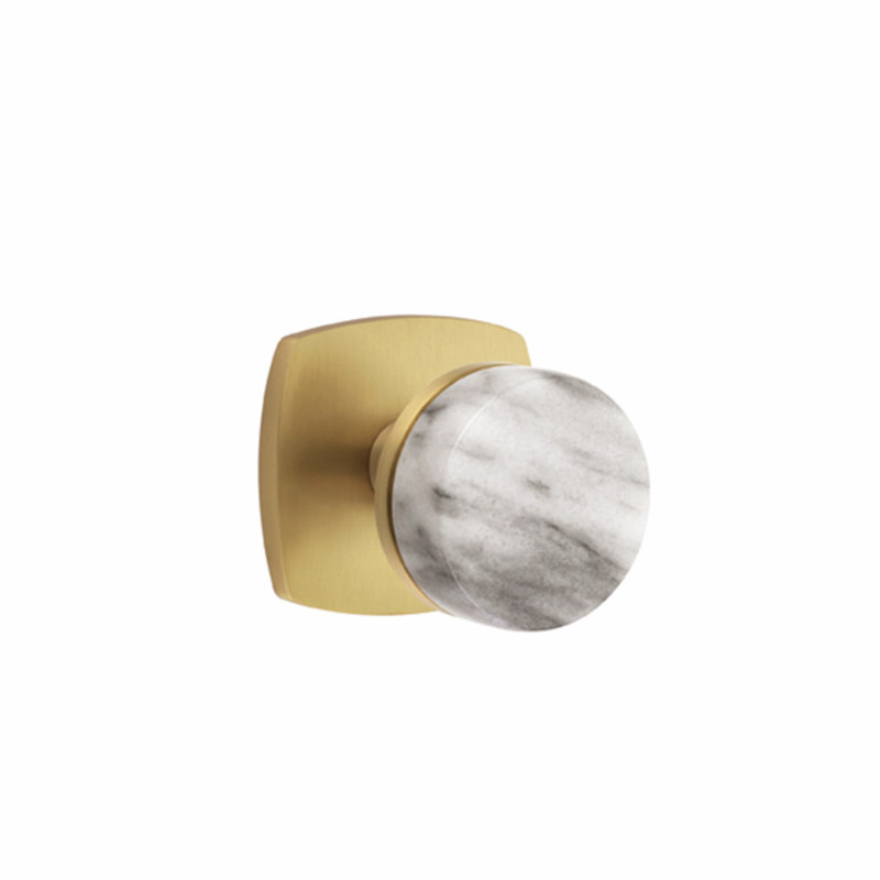 Ensemble de boutons d'intimité Emtek Select, rosette Urban Modern, tige conique, bouton en marbre blanc, CF, Laiton satiné