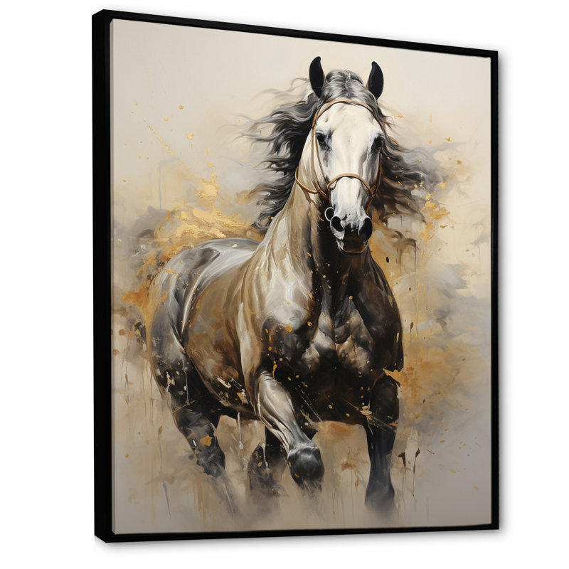 «Keavie Beige Horse Golden Équitation pointillisme», reproduction d'art sur toile, H 44 po x l 34 po x P 1,5 po
