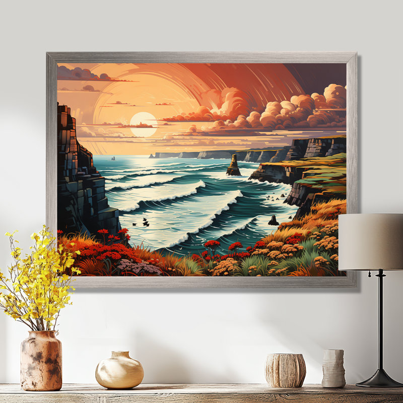 Irlande Falaises de Moher II, H 12 po x l 20 po x P 1 po, Cadre simple argenté