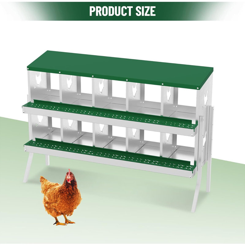 Boîte de nidification pour poulet 10 trous en métal avec support, Vert