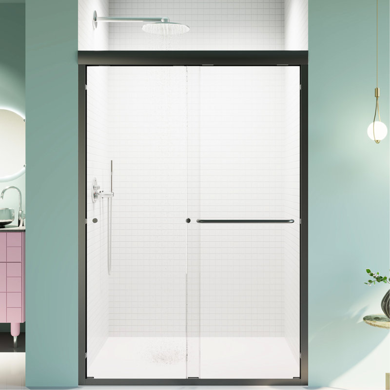 44"-48"W*72"H Double Sliding Door, Tempered Glass, Matte Black, Enhance Bathroom Aesthetics Bypass Shower 48"W*72"H, 6Mm Practical Entrance Partition