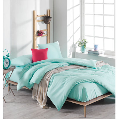 Ensemble de housse de couette 3 pièces en mélange de coton turquoise / blanc / beige Emme-Leigh