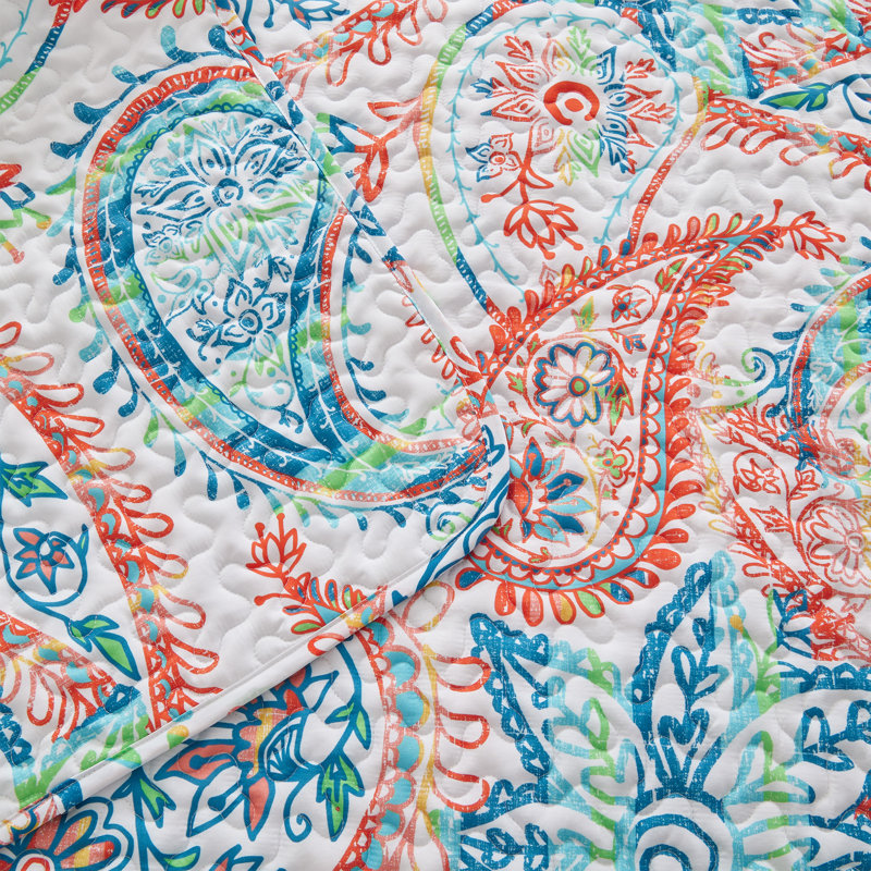 Paisley Blue and Red Reversible Microfiber Full Quilt Set