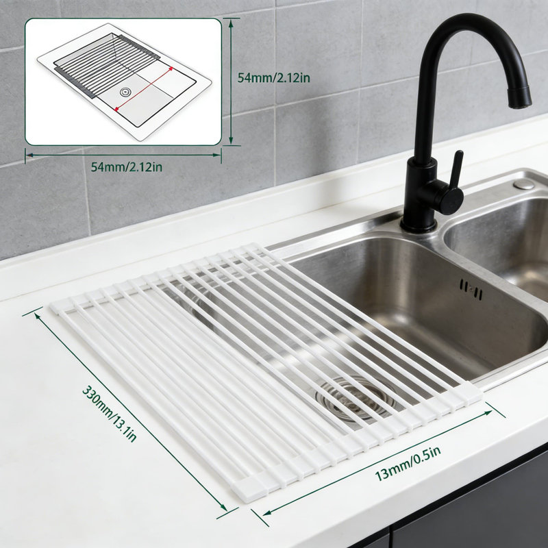 Over The Sink Dish Drying Rack, Foldable Silicone Drying Mat With Heat-Resistant & Anti-Slip Design, Multi-Purpose Kitchen Drainer And Trivet For Dishes, Cookware And Vegetables