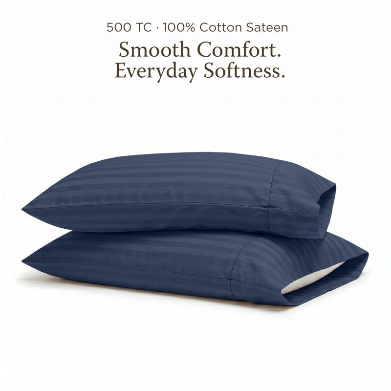 Threadmill 500 TC Cotton Sateen Pillowcase Set | Solid, Jacquard and Stripe, Pillowcases - Standard/Queen