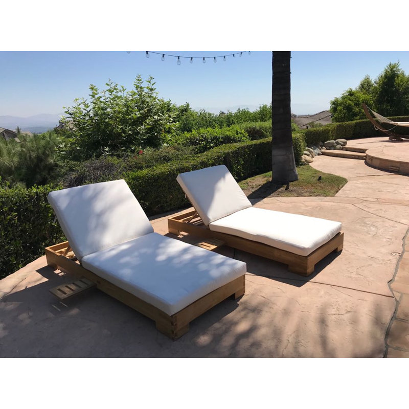 Jess Teak Single Chaise Lounger White Cushions