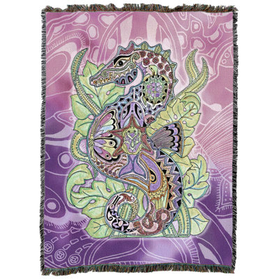 Couverture jetée en tapisserie « Hippocampe » de Pure Country Weavers, motif animal totem, par Sue Coccia, tissée en coton, fabriquée aux États-Unis (72 x 54 pouces).