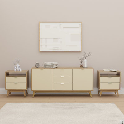 Ensemble de rangement 3 pièces Siena avec meuble télé 59 po et deux tables de chevet 2 tiroirs Siena