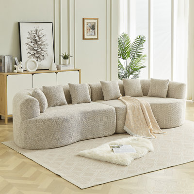 111.5" Boneless Modern Oversized Curved Cloud Sectional Sofa, Chenille 4-Seater Deep Seat Couch With 6 Pillows, Luxury Memory Foam Living Room Sofa, No Assembly Required,Light Khaki