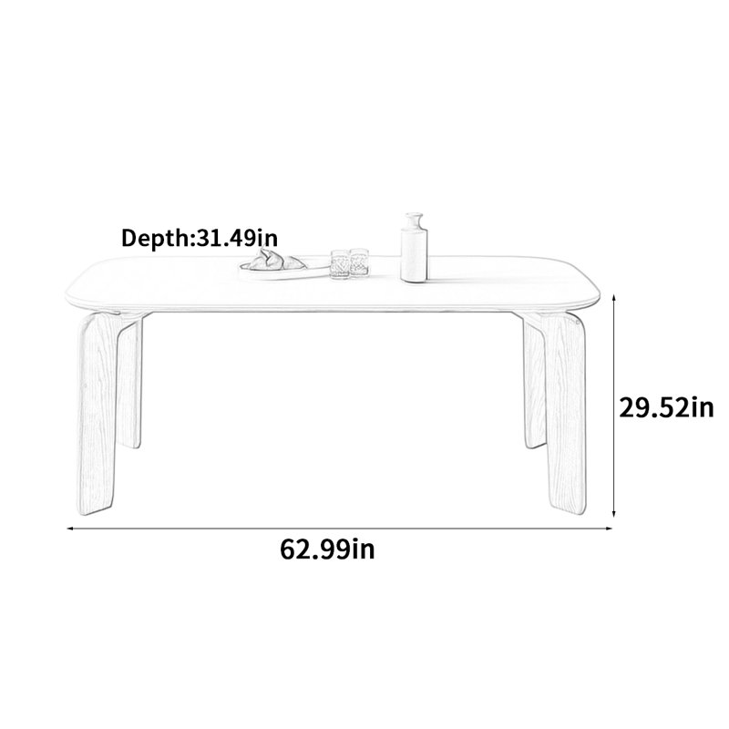 Table de salle à manger en bois massif de style crème, H 29,52 po x L 62,99 po x l 31,49 po