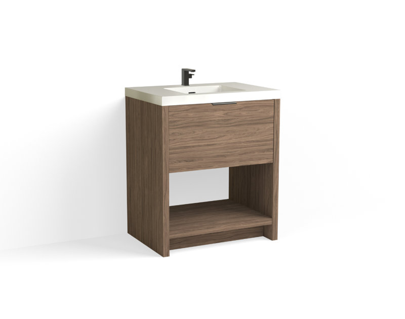 Vista 30" W Freestanding Single Bathroom Vanity, Nocino/Matte Black, White Gloss, Single-Hole