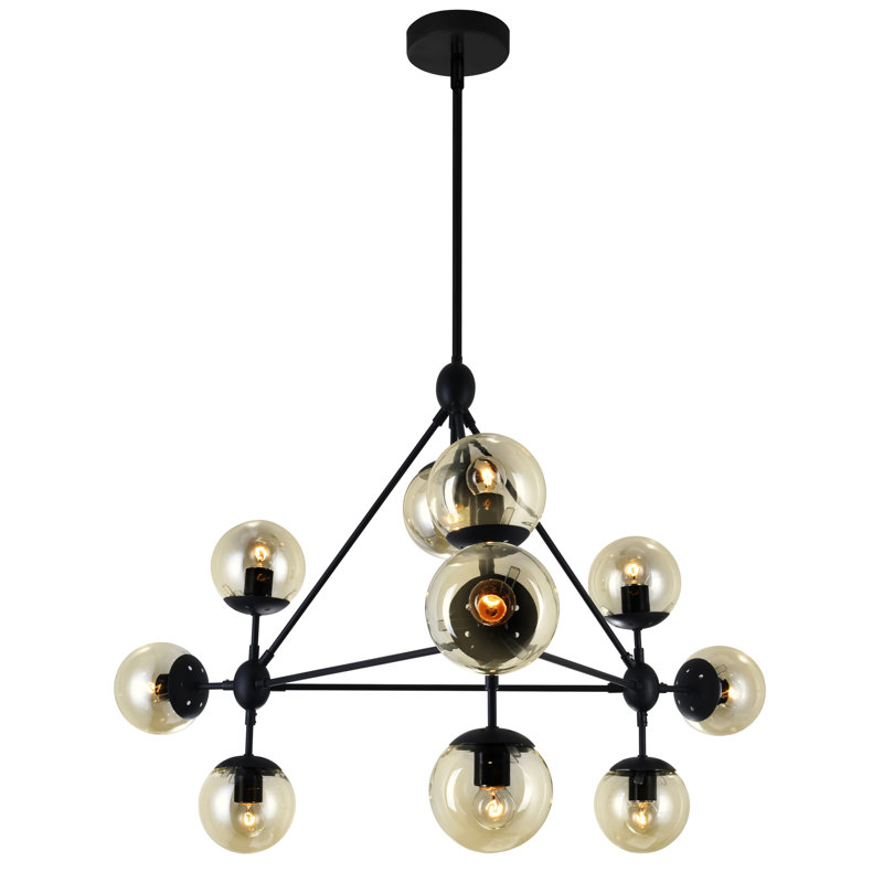 Astralis 39" Black Stainless Steel Sputnik Chandelier with Clear Glass