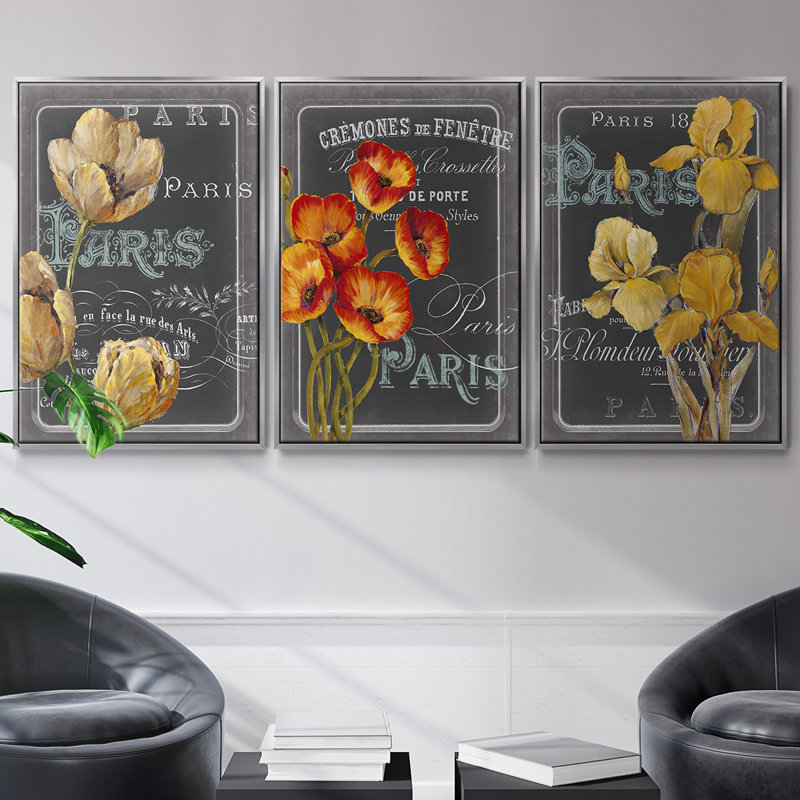 Tableau noir 3 pièces Paris II, Argent, H 27 po x l 54 po