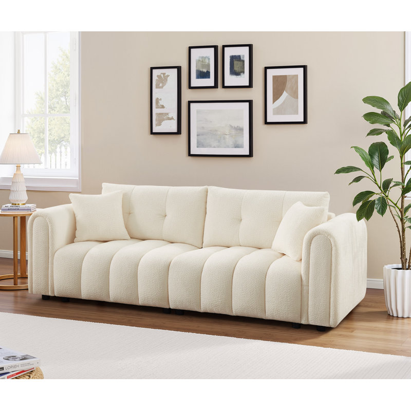 91.5'' Modern Tufted Sofa With Boucle Upholstery, Beige