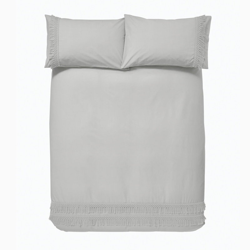 Izmir Cotton Tassel Duvet Cover Set, Double - 2 Standard Pillowcases, Silver
