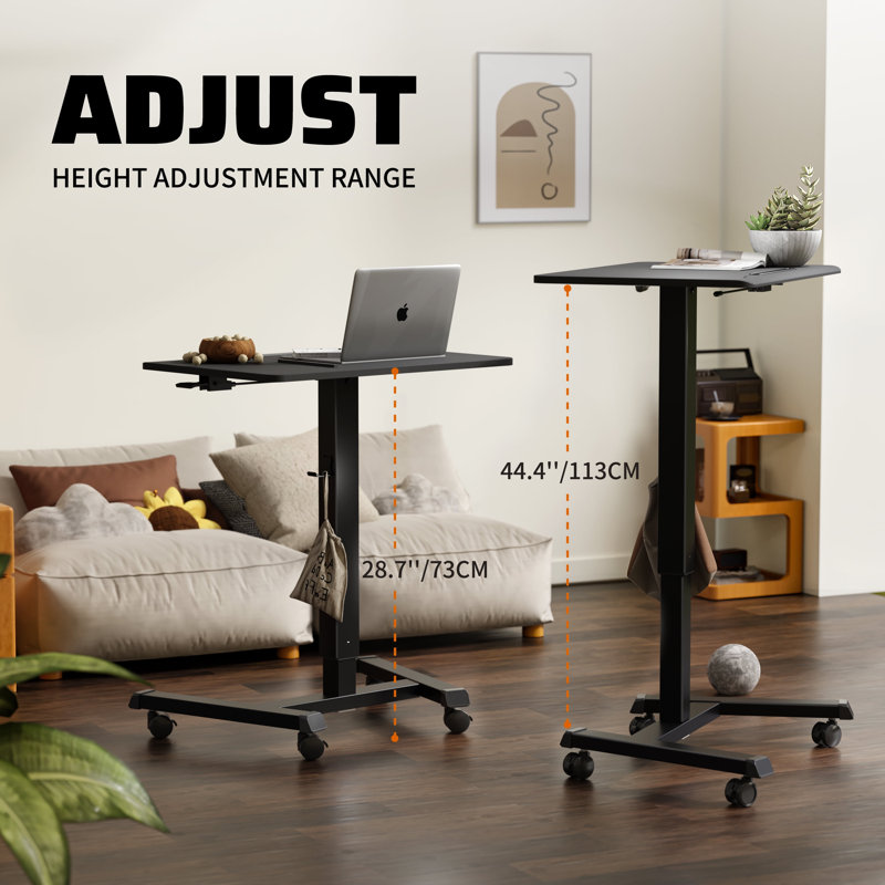 Mobile Rolling Small Table, Adjustable Height Computer Desk, Black