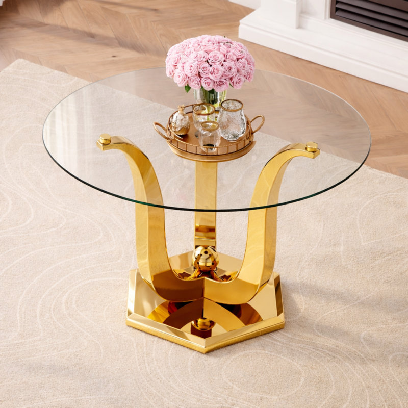 38.9" Round Glass Dining Table for 2-4, 0.31" Thick Glass Dining Table, Modern Round Dining Table with Stainless Steel Base