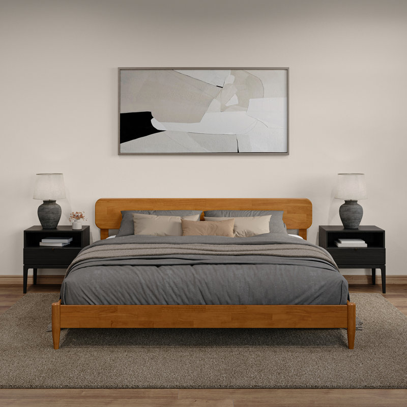 Vetu Solid Wood Platform Bed, Light Toffee, King
