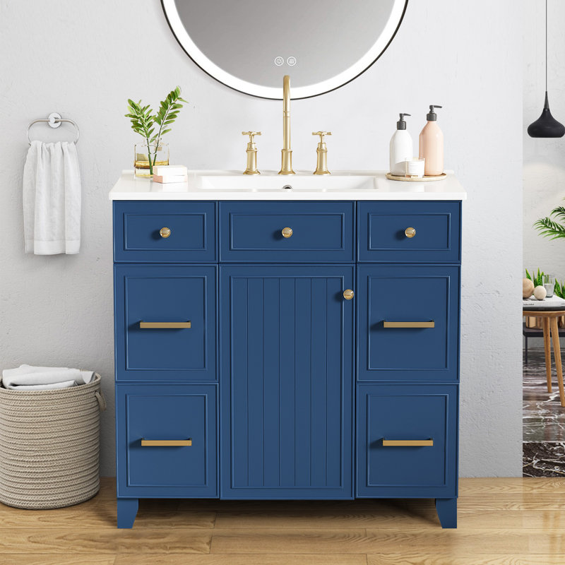 Ensemble de meuble-lavabo moderne 36 "avec lavabo en céramique, Bleu