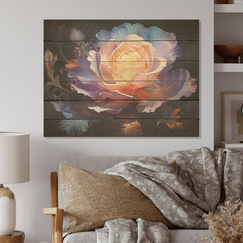 Peony Petals Elegance - Peonies Wood Panel Wall Art On Natural Pine Wood, 30" H x 40" W