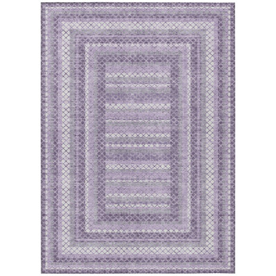 9' X 12' Lavender And Ivory Geometric Washable Indoor Outdoor Area Rug