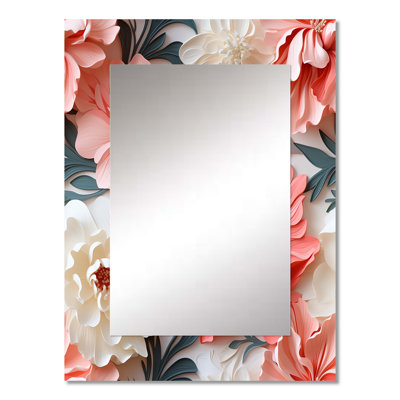 Aishleen Subdued Coral Tropical Pattern - tropical  Wall Mirror, Botanical, Floral Decorative Mirror, Printed Metal Art