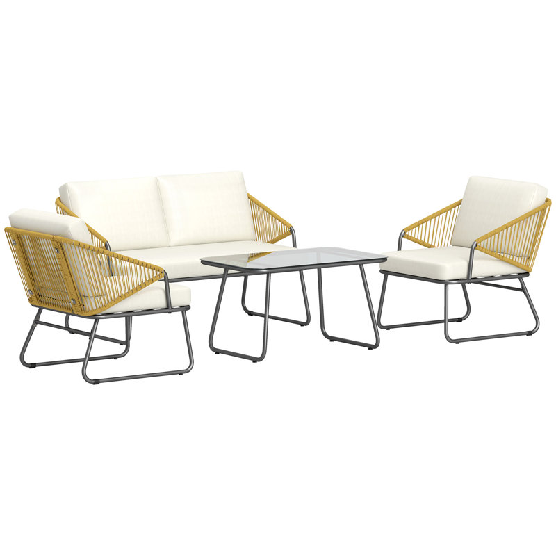 Rattan Sofa Set, Cream
