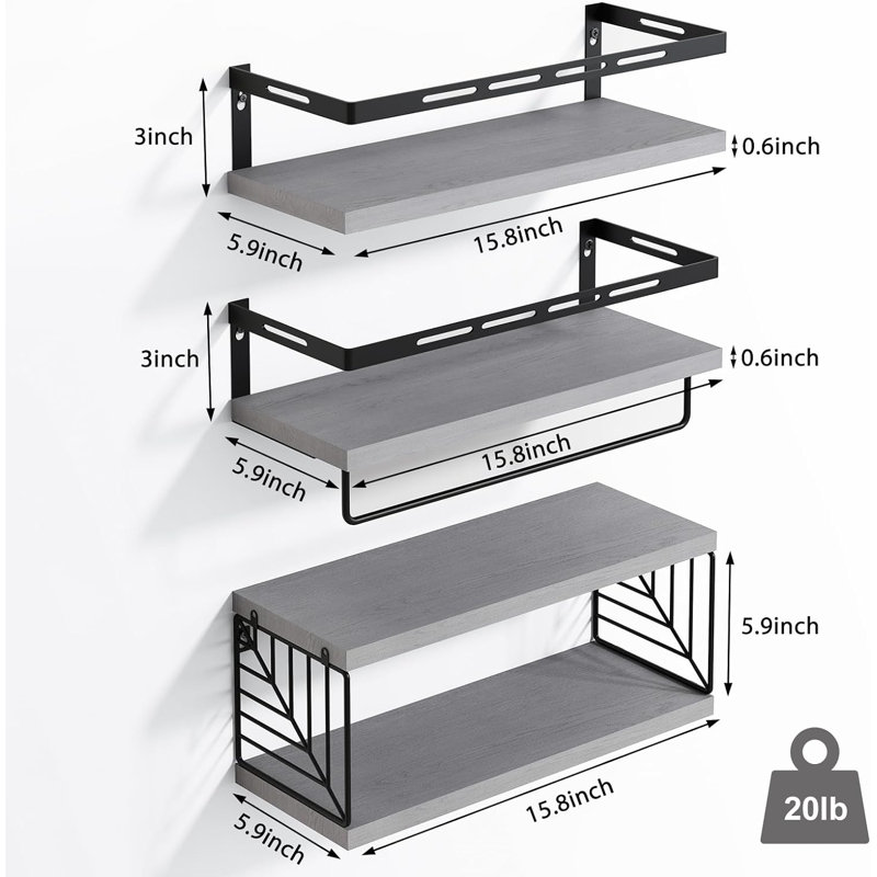 Valmer Bathroom Shelves, Gray