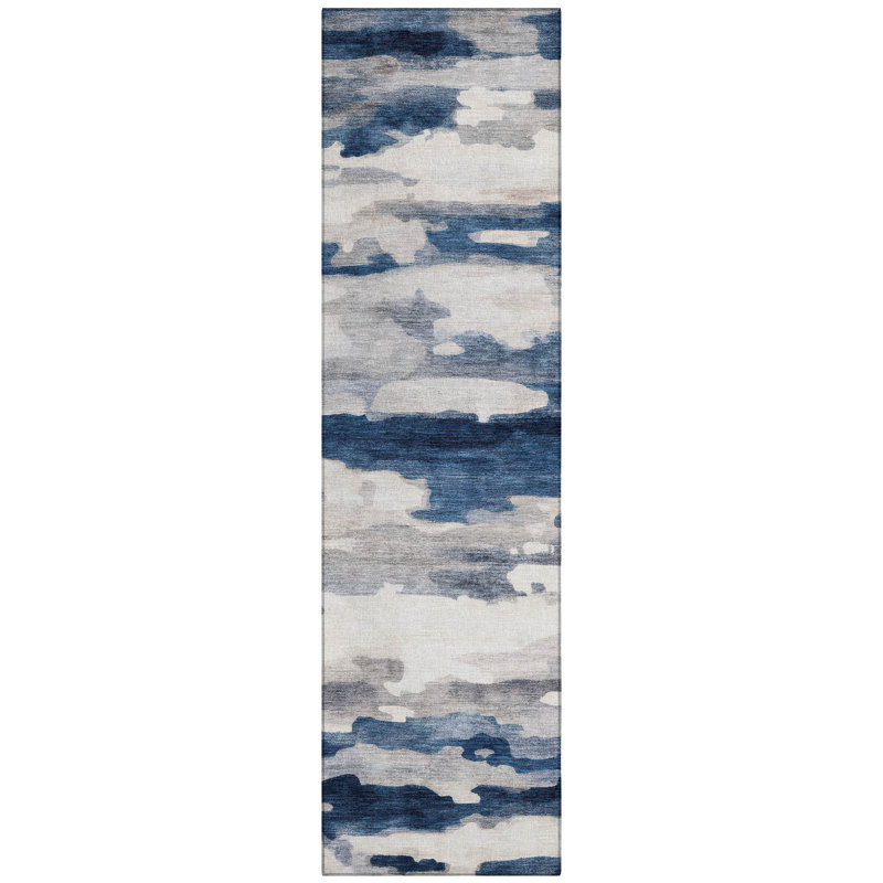 Machine Washable Indoor/Outdoor Chantille ACN2876 Abstract Rug, Blue, 2'3" x 7'6" Runner
