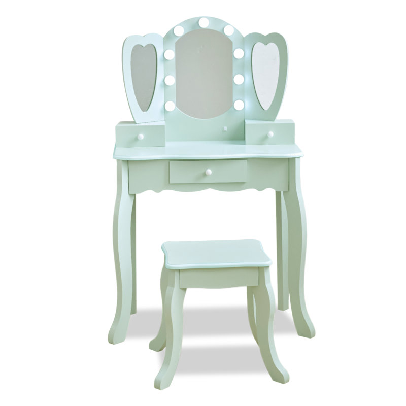 Teamson Kids Heart Glow Play Vanity Set, Green