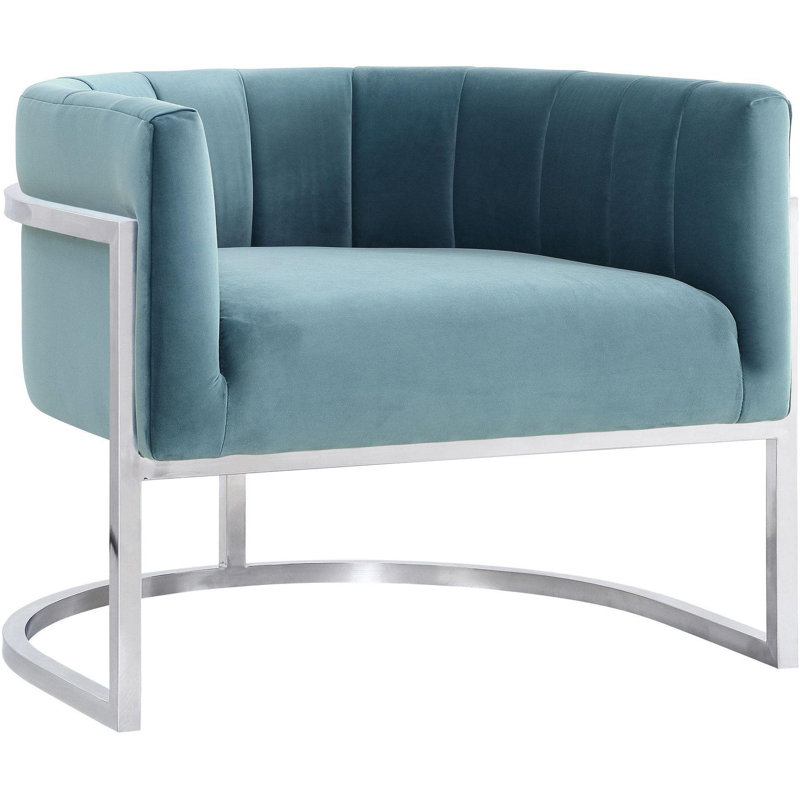 Velvet Barrel Chair, Sea Blue Velvet, Gold