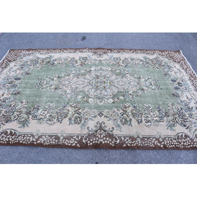 Grand tapis turc antique en vert pour décoration de bureau ou de salon fabriqué à la main en laine offrant un style rétro surdimensionné
