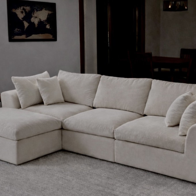 108" Cloud Modular Sectional Sofa With 2 Washable Cover Sets, L-shape Deep Seat Couch With Ottoman & Toss Pillows, Oversized Comfy Living Room Sofa, Diy Color Refresh, White Sofa + Green Cover Set - White/Green