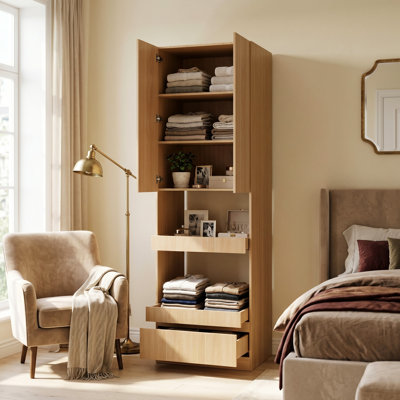 Vitrine sans poignées de 235 cm de hauteur, meuble de rangement moderne autoportant