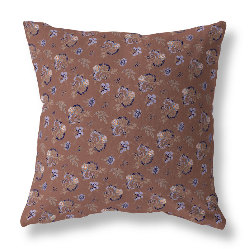 Coussin décoratif réversible intérieur / extérieur Rose Dreams, H 18 po x l 18 po, Bleu/brun