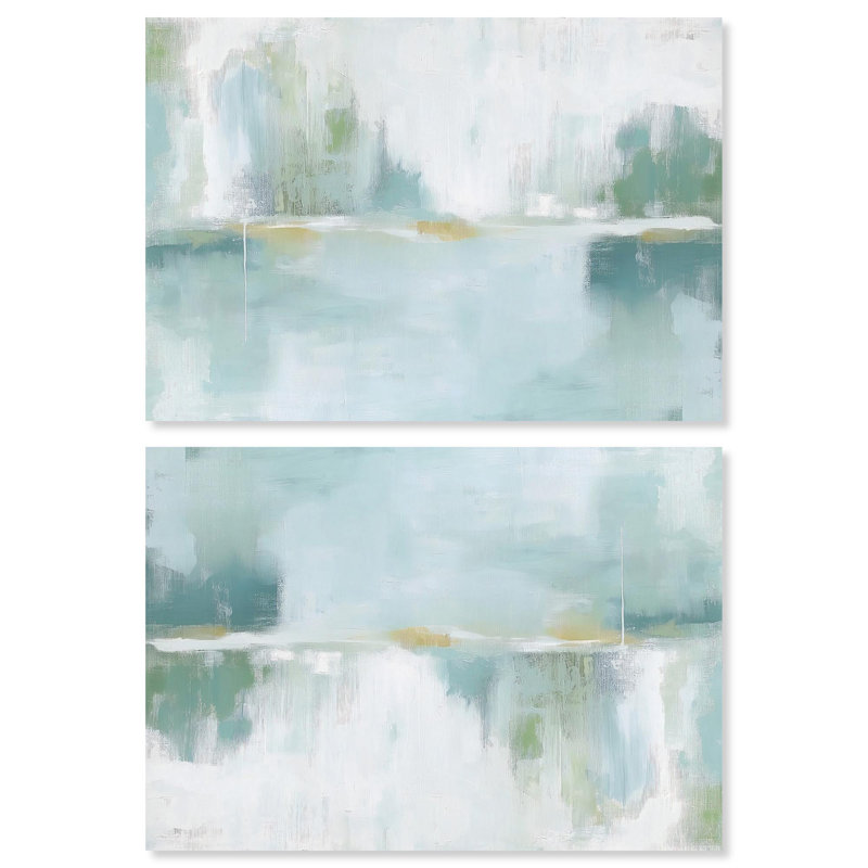 Mirrored Aqua Dream I Set Canvas Coastal Abstracts by Art Remedy, 16" H x 24" W, Wrapped Canvas