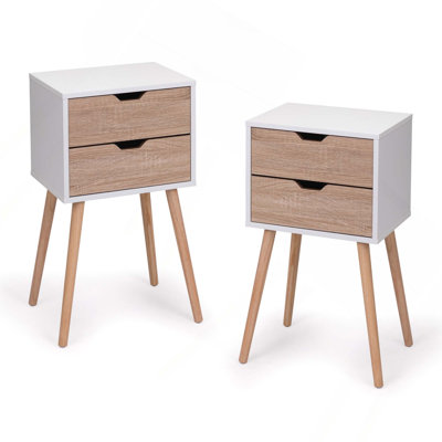 (Ensemble de 2) Table de chevet avec 2 tiroirs, tables de chevet avec pieds en bois massif et rangement pour chambre à coucher, salon