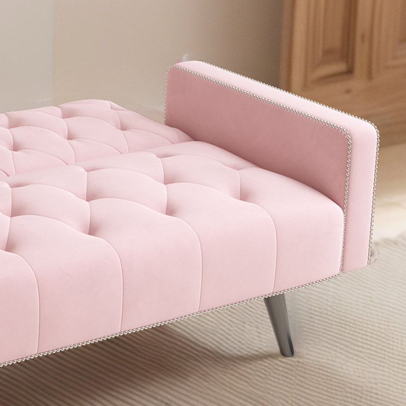 Sleeper Sofa With Cup Holder, Pink Velvet