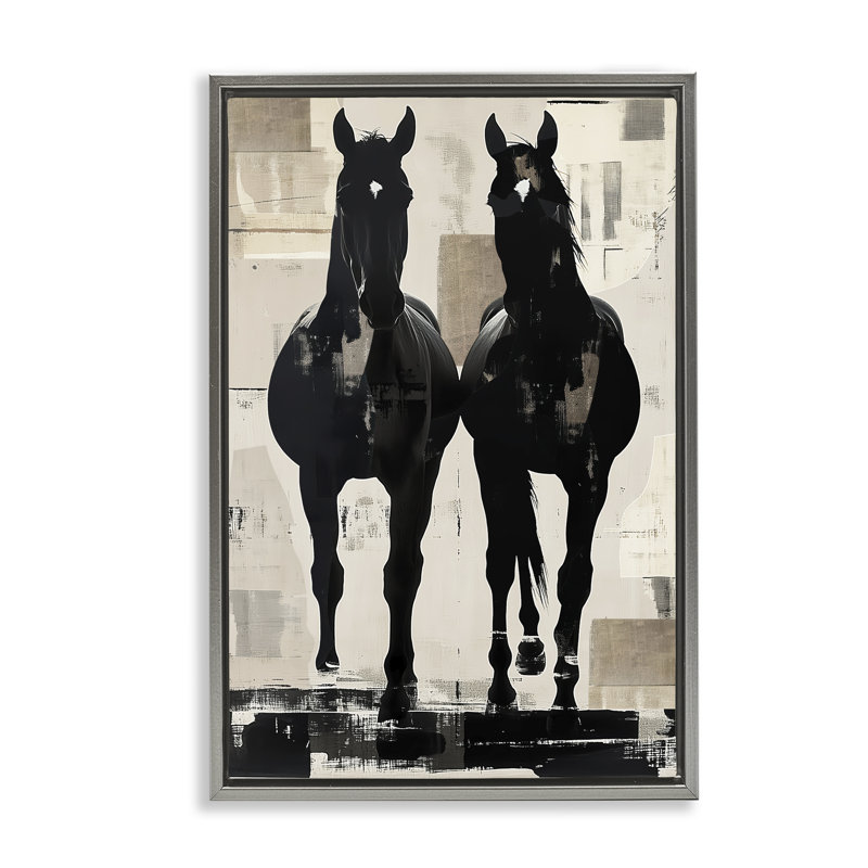 Cadre flottant à paire de chevaux Equinity, design par Annabelle Hall, Cadre flottant gris lustré, H 31 po x l 21 po